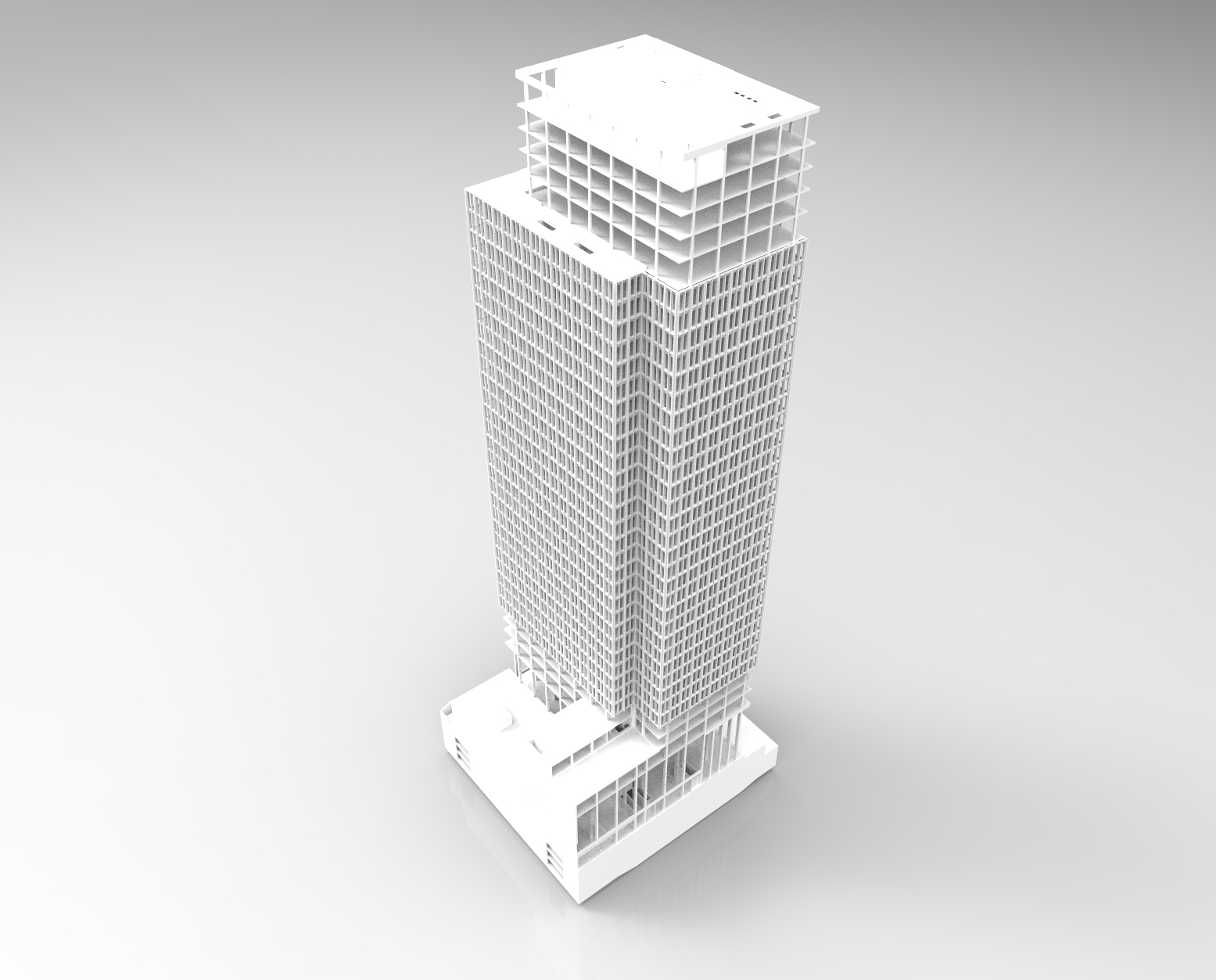 Greyscale structural model of a highrise building
